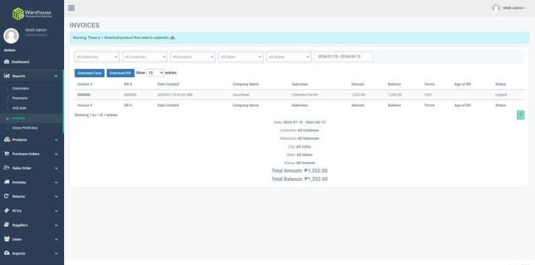 WMS Invoice report